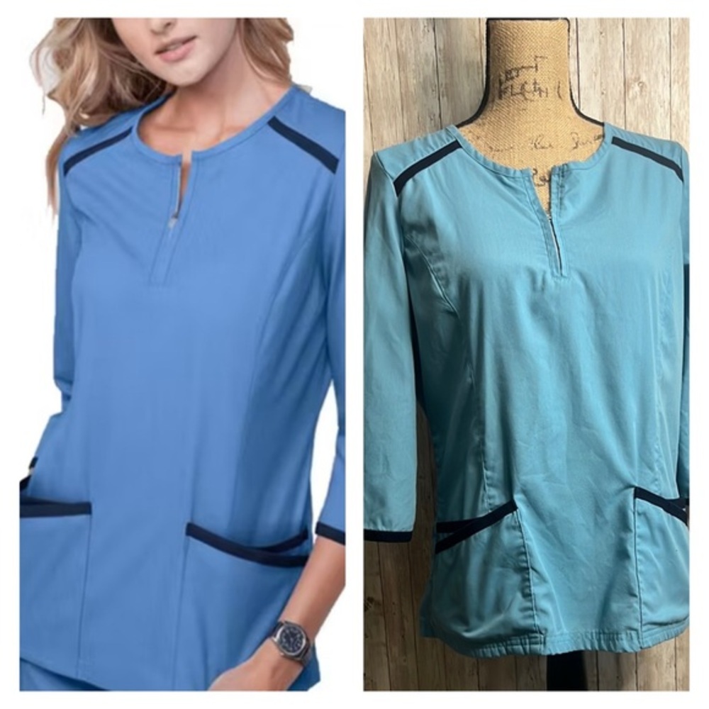 Butter Soft Blue 3/4 Sleeve Boxy Tunic with Mandarin Collar